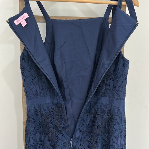 Lilly Pulitzer Lace Navy Blue Lined Dress Bow Fitted Straps Women’s Size 4 - Picture 5 of 8